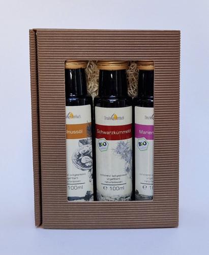 Geschenkset  -  Walnuss-, Mariendistel- und Schwarzkümmelöl